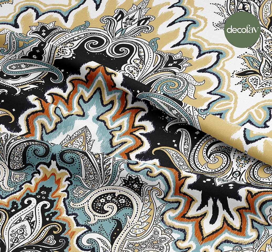 İkat Sulu Boya Desenli Dijital Baskılı Kumaş