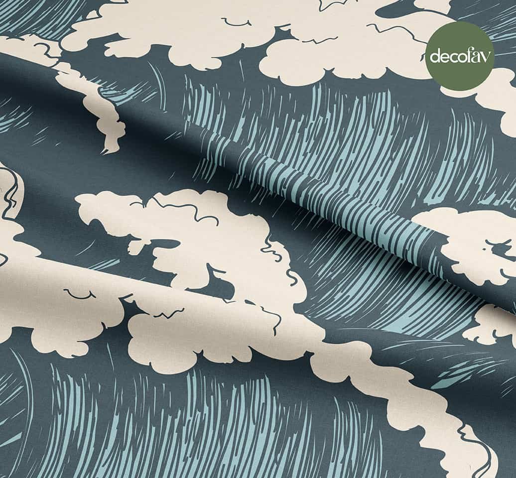 Hand-drawn Cloud Sea Wave-looking Patterned Digital Printed Fabric