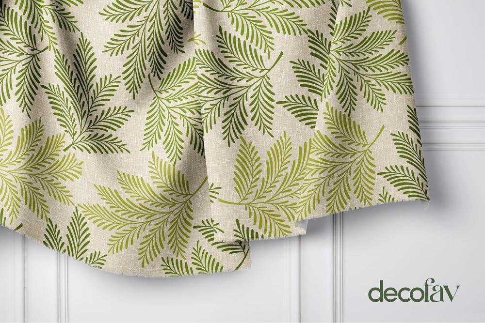 Keten Efektli Yaprak  Desenli Dijital Baskılı Kumaş