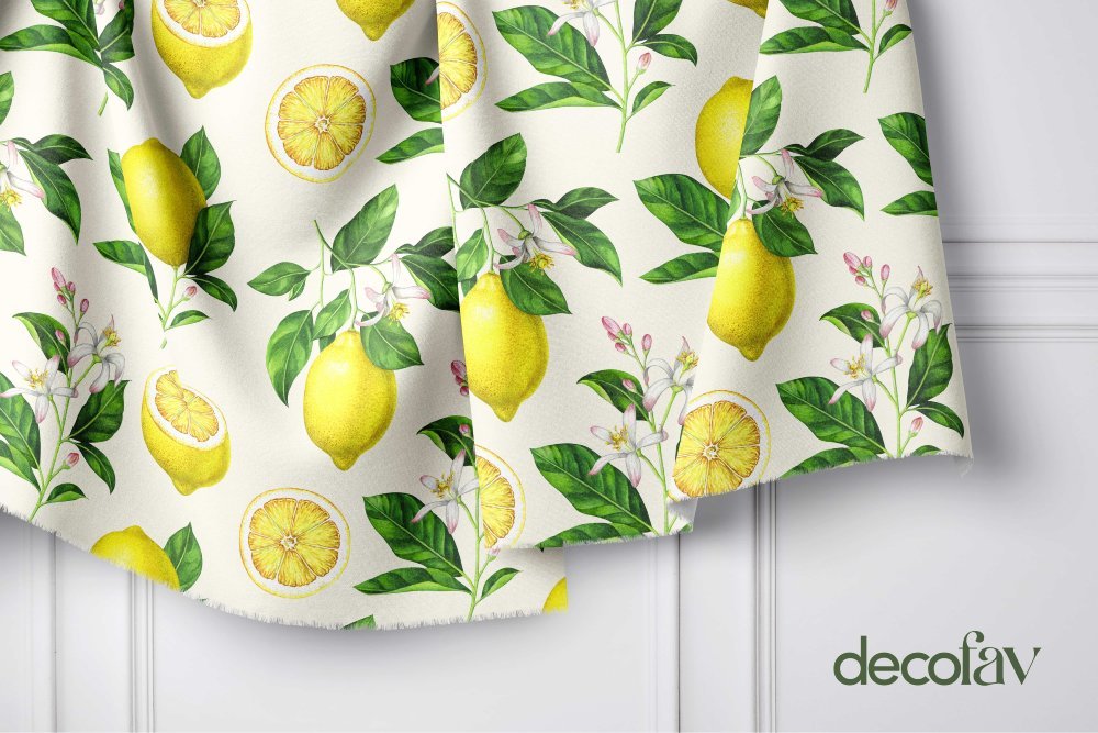 Lemon Flower Leaf Background Patterned Digital Printed Fabric