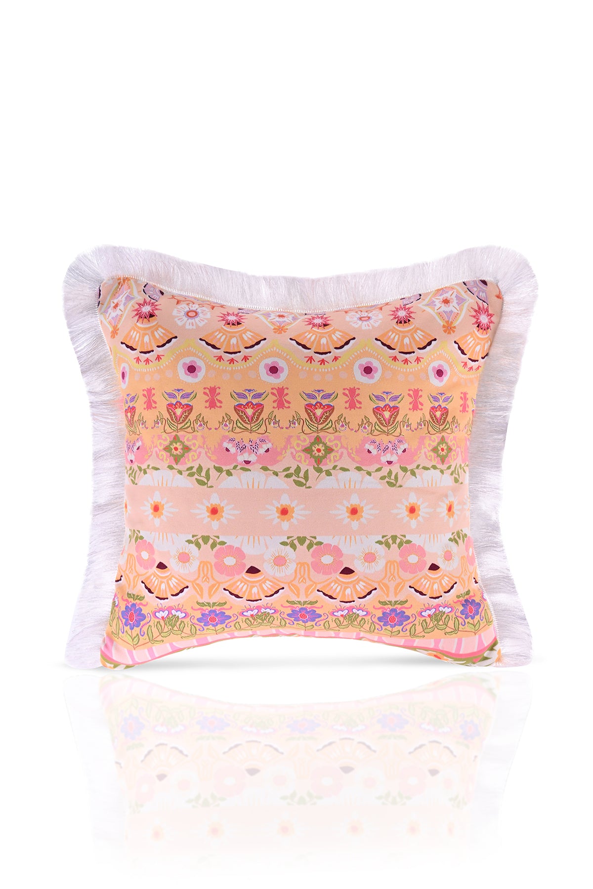 Sulu Boya Pastel Renkler Elegant Çiçek Desenli Dijital Baskılı Kadife Kırlent Kılıfı Saçaklı