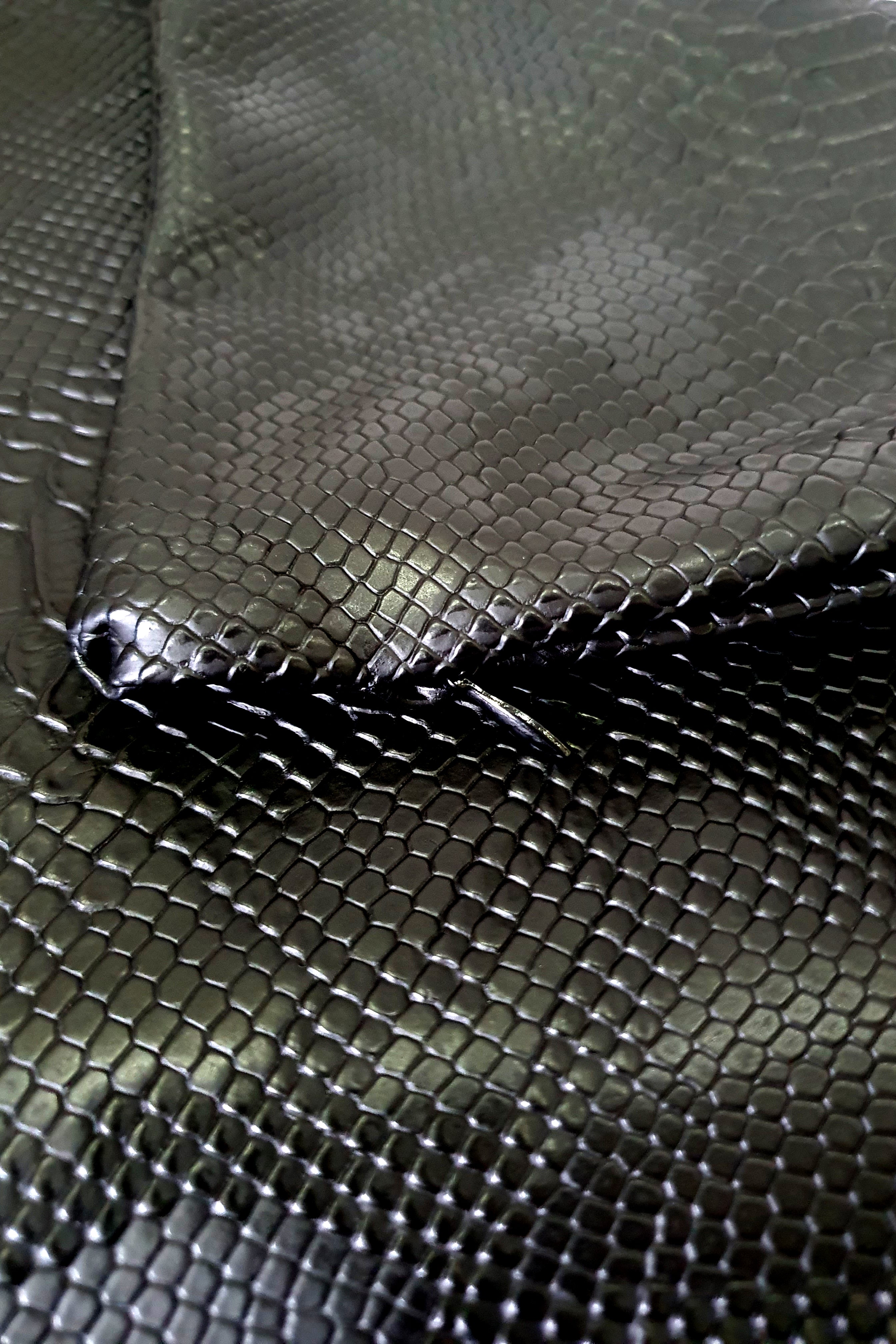 Siyah Suni Piton Deri Kırlent Kılıfı - 43x43cm