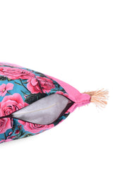 Leopar Desenli Pembe Kadife Saçaklı Dekoratif Kırlent Kılıfı 43x43 cm