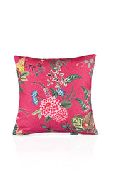 Pembe Zemin Botanik Çiçekler Tasarımlı Kırlent Kılıfı - 43x43 cm, Gizli Fermuarlı