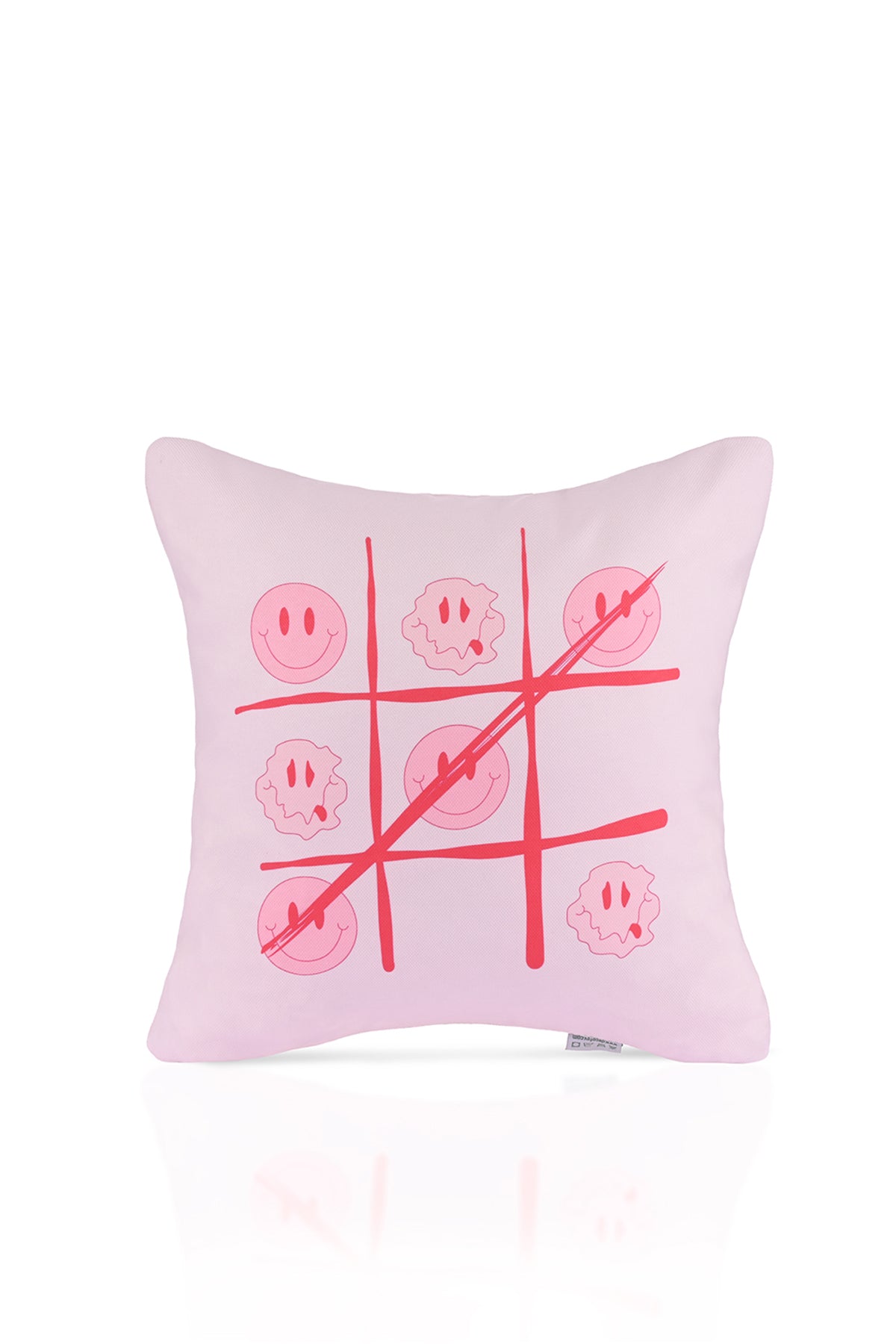 Happy Wins TikTakToe Smiley Desenli Kırlent Kılıfı – 43x43cm