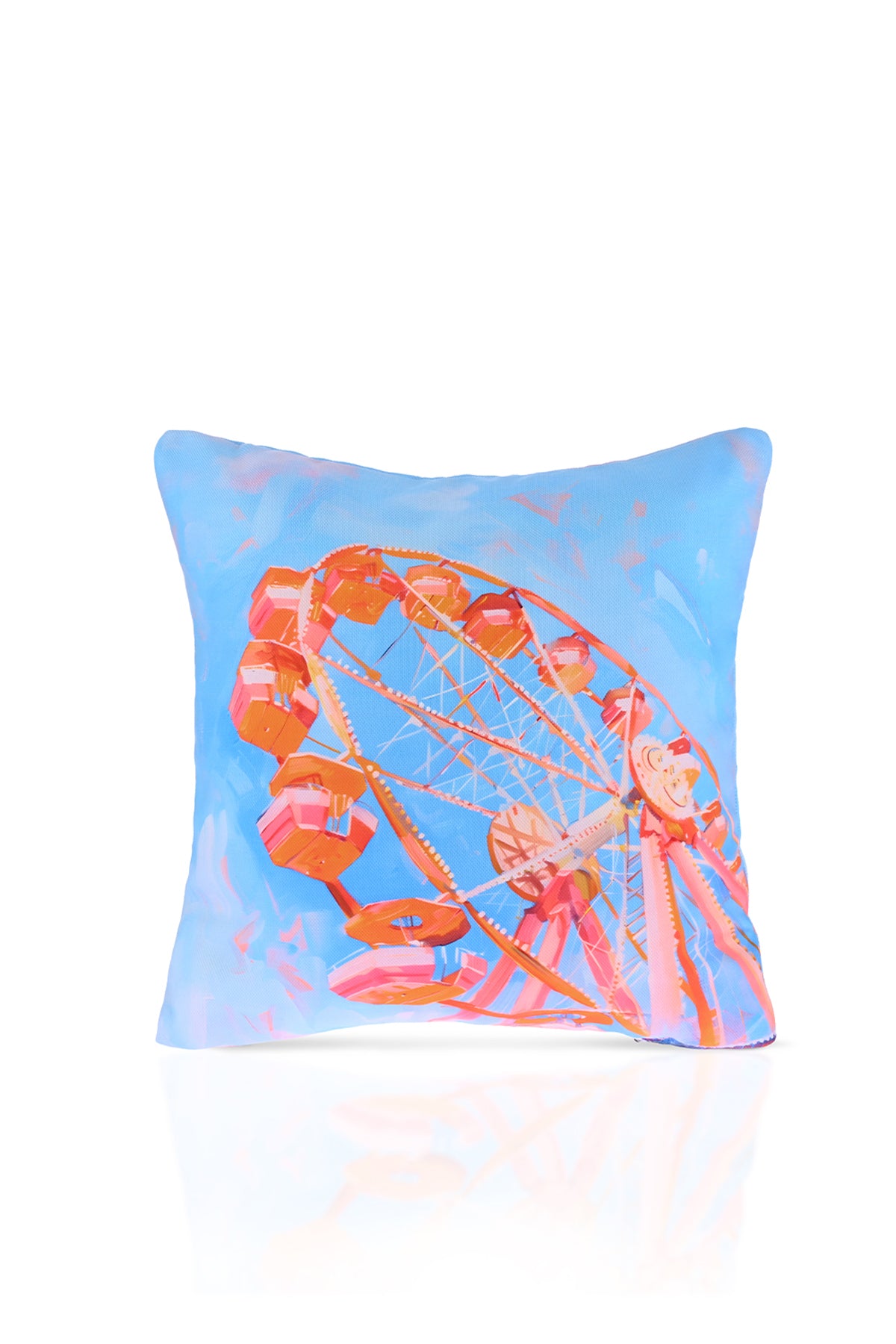 Carnival Dream Dönme Dolap İllüstrasyonlu Mavi Kırlent Kılıfı – 43x43cm