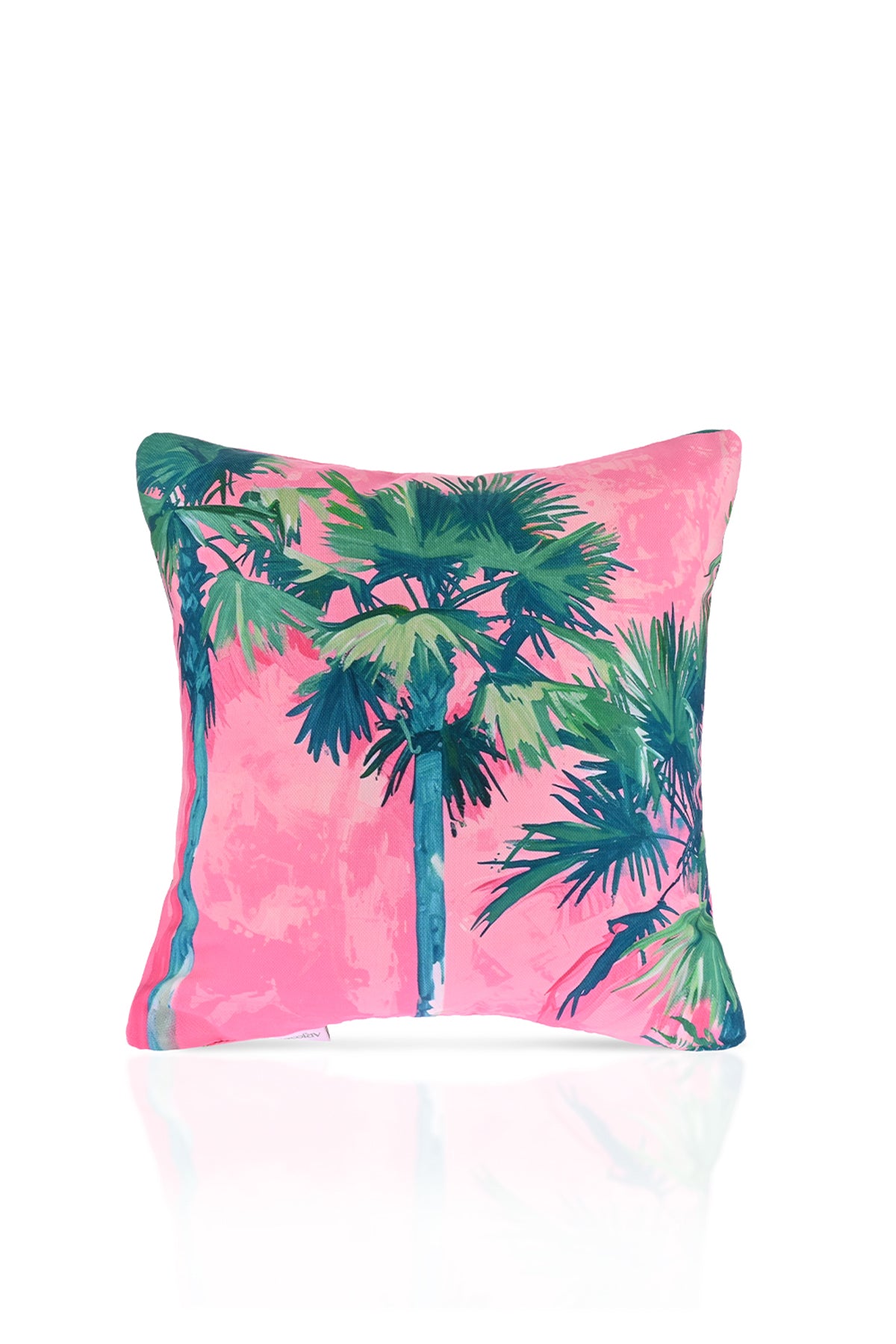 Tropical Sunset Palmiye Desenli Pembe Kırlent Kılıfı – 43x43cm