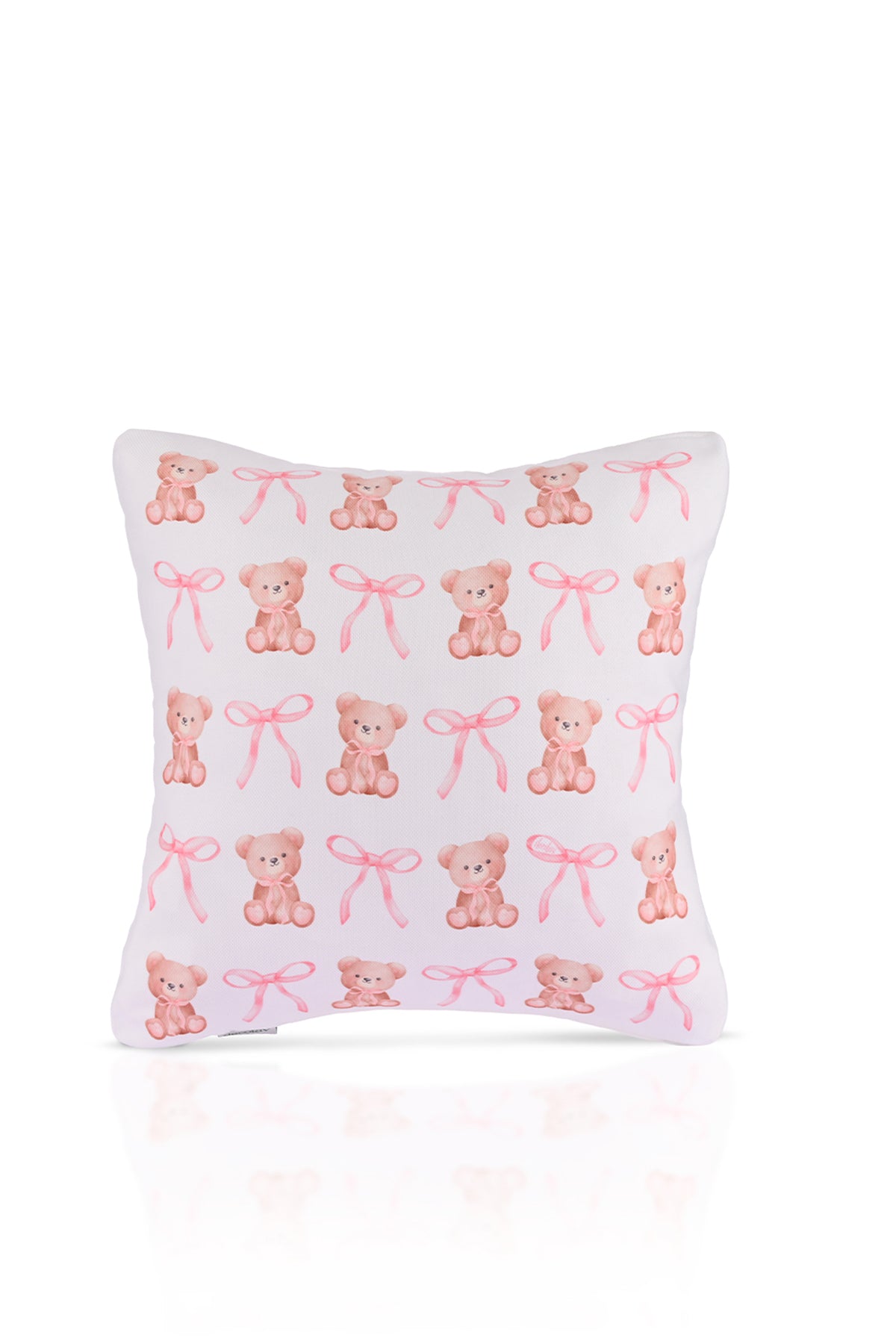 Baby Pink Ayıcık ve Kurdele Desenli Çocuk Odası Kırlent Kılıfı – 43x43cm