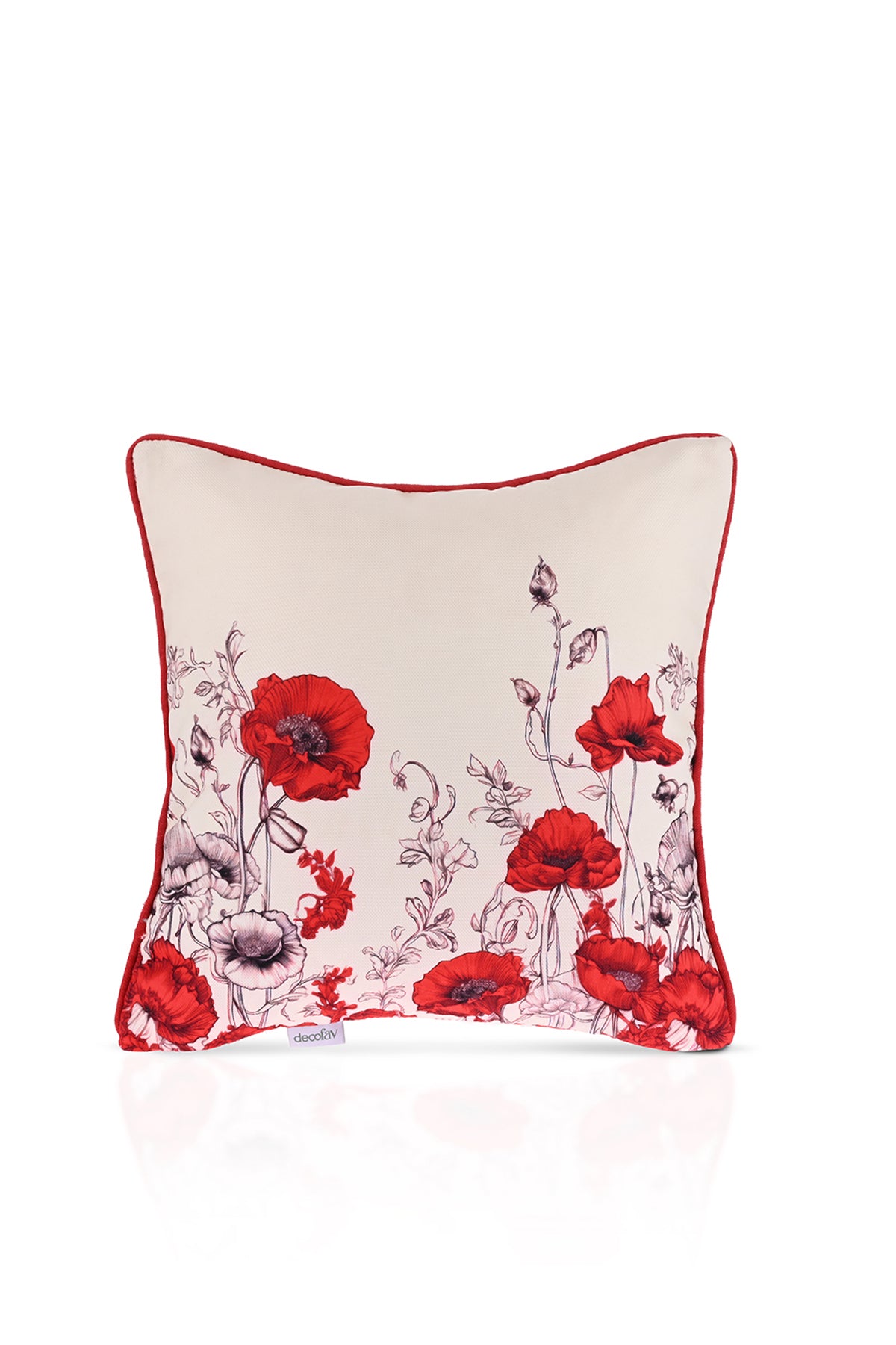 Kırmızı Gelincik Desenli Dijital Baskılı Kırlent Kılıfı – 43x43cm