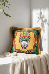 La Dolce Vita Vazo Desenli İtalyan Stili Saçaklı Kadife Kırlent Kılıfı - 43x43cm