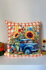 Bloom Truck – Sonbahar Çiçekleri Fitilli Kırlent Kılıfı Dijital Baskılı 43x43cm