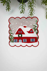 New Year's Eve House Patterned Embroidered Digital Printed Washable Cocktail Napkin