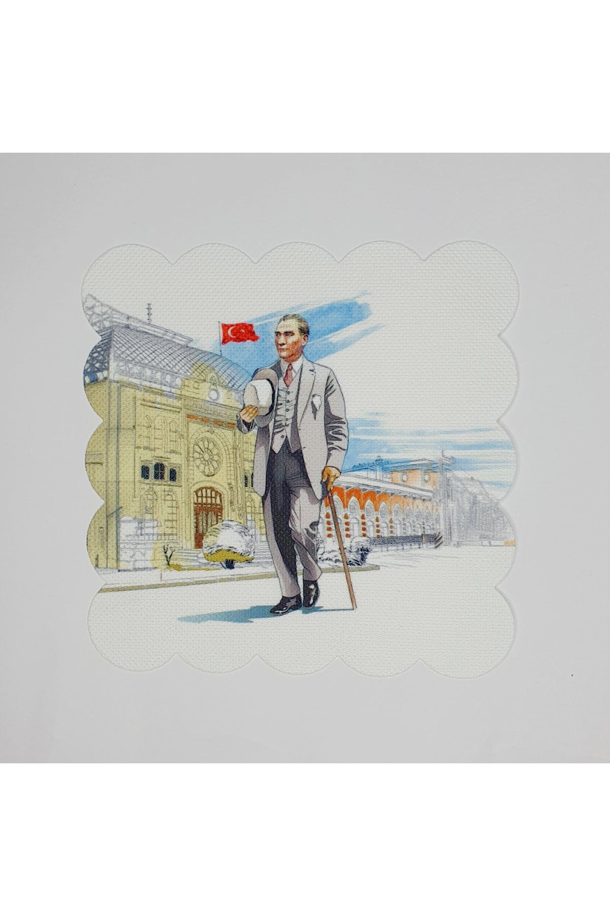 Sulu Boya Atatürk Görseli Dijital Baskılı Lazer Kesim Kokteyl Peçetesi