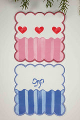 Romantic Blue Striped Bow Patterned Embroidered Edge Fabric Cocktail Napkin 1 Piece