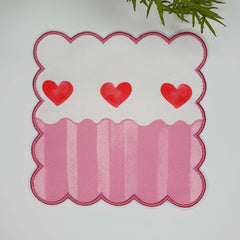 Romantic Blue Striped Bow Patterned Embroidered Edge Fabric Cocktail Napkin 1 Piece