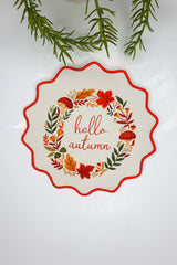 Hello Autumn Sonbahar Çiçek ve Slogan Tasarımlı Nakış Kenar Kokteyl Peçetesi 1 Adet