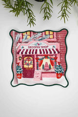 Yılbaşı Dükkan Tasarımlı Kırmızı Nakış Kenarlı Kumaş Kokteyl Peçetesi 1 Adet