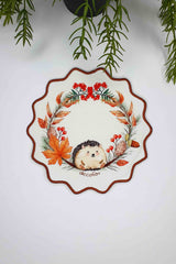 Sulu Boya Sonbahar Kirpi Tasarımlı Nakış Kenar Kokteyl Peçetesi 1 Adet