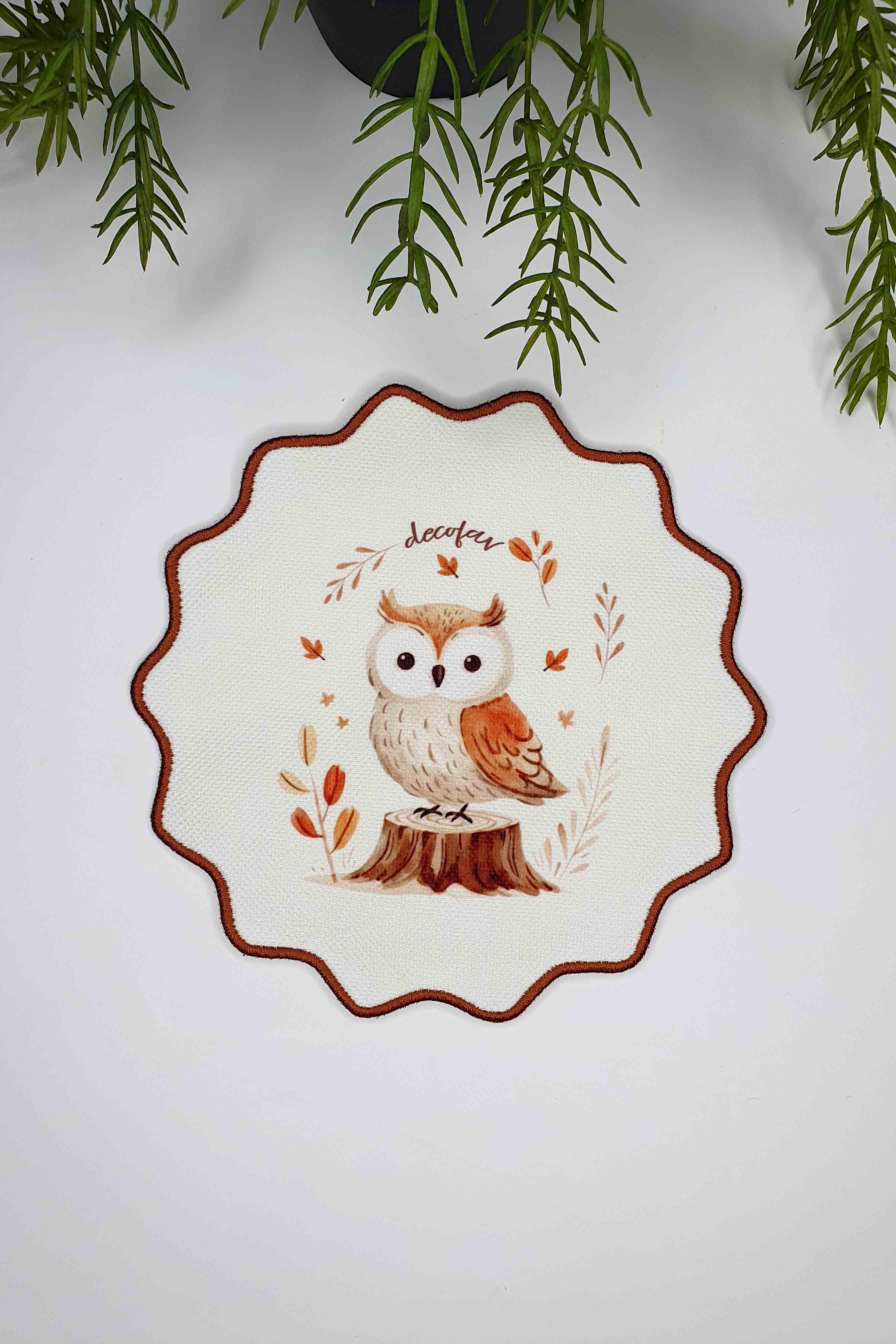 Owl Whisper Sonbahar Baykuş Nakış Kenar Kokteyl Peçetesi 1 Adet - Decofav | Kırlent, Sofra Tekstili, Kumaş