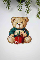 Teddy Form Yeşil Kazaklı Yılbaşı Ayıcık Tasarımlı Nakış Kenar Kokteyl Peçetesi 1 Adet