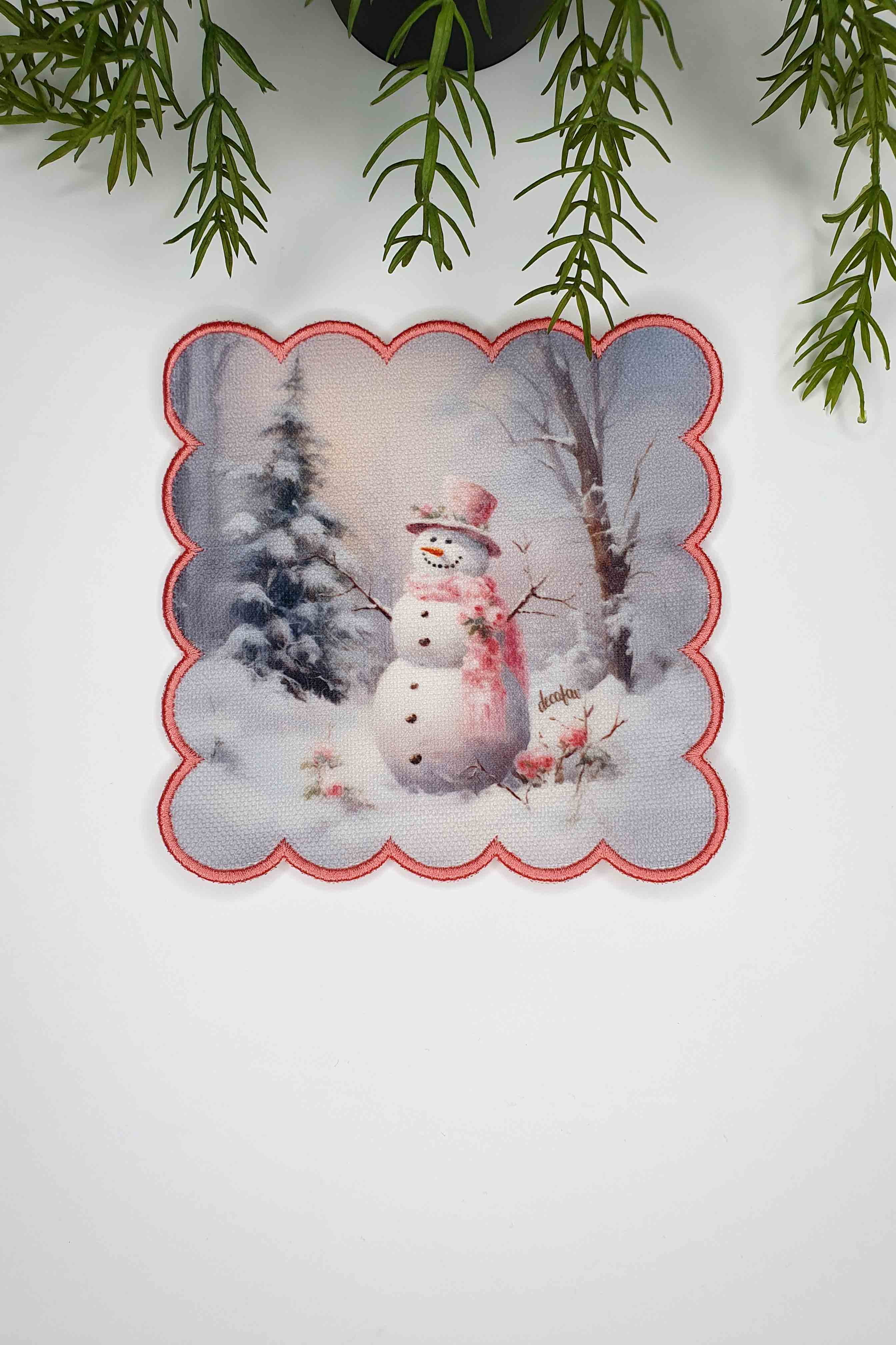 Snowman Delight Kardan Adam Nakış Kenar Kokteyl Peçetesi 1 Adet