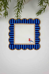 Dekoratif Mavi Kenar Kuş Desenli Dijital Baskılı Nakışlı Kokteyl Peçetesi 1 Adet