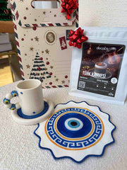 Nazar Boncuğu Kahve, Puanlı Fincan ve Kokteyl Peçetesi Hediye Seti