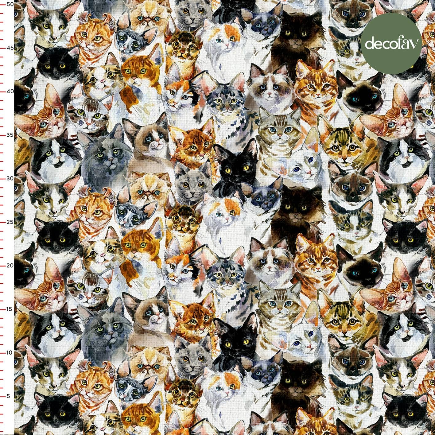 Sulu Boyalı Kedi Desenleri Dijital Baskılı Kumaş