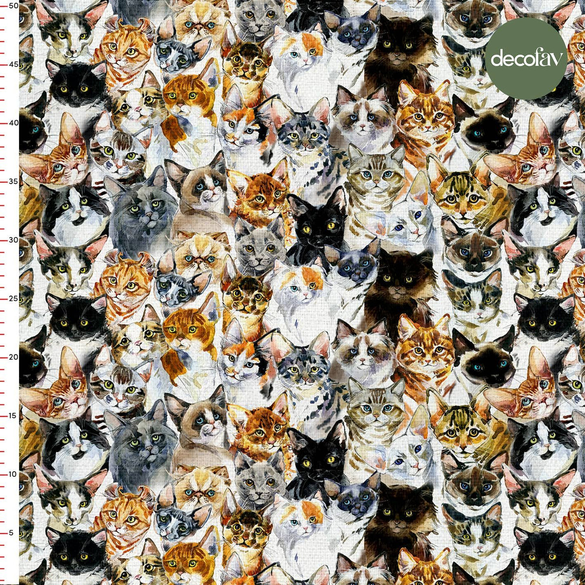 Sulu Boyalı Kedi Desenleri Dijital Baskılı Kumaş
