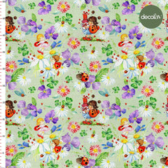 Ladybug Daisy Violet Patterned Digital Printed Fabric