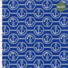 Digitally Printed Fabric with Marine Pattern and Anchor Inside, Circle-Shaped Rope Connected to Each Other