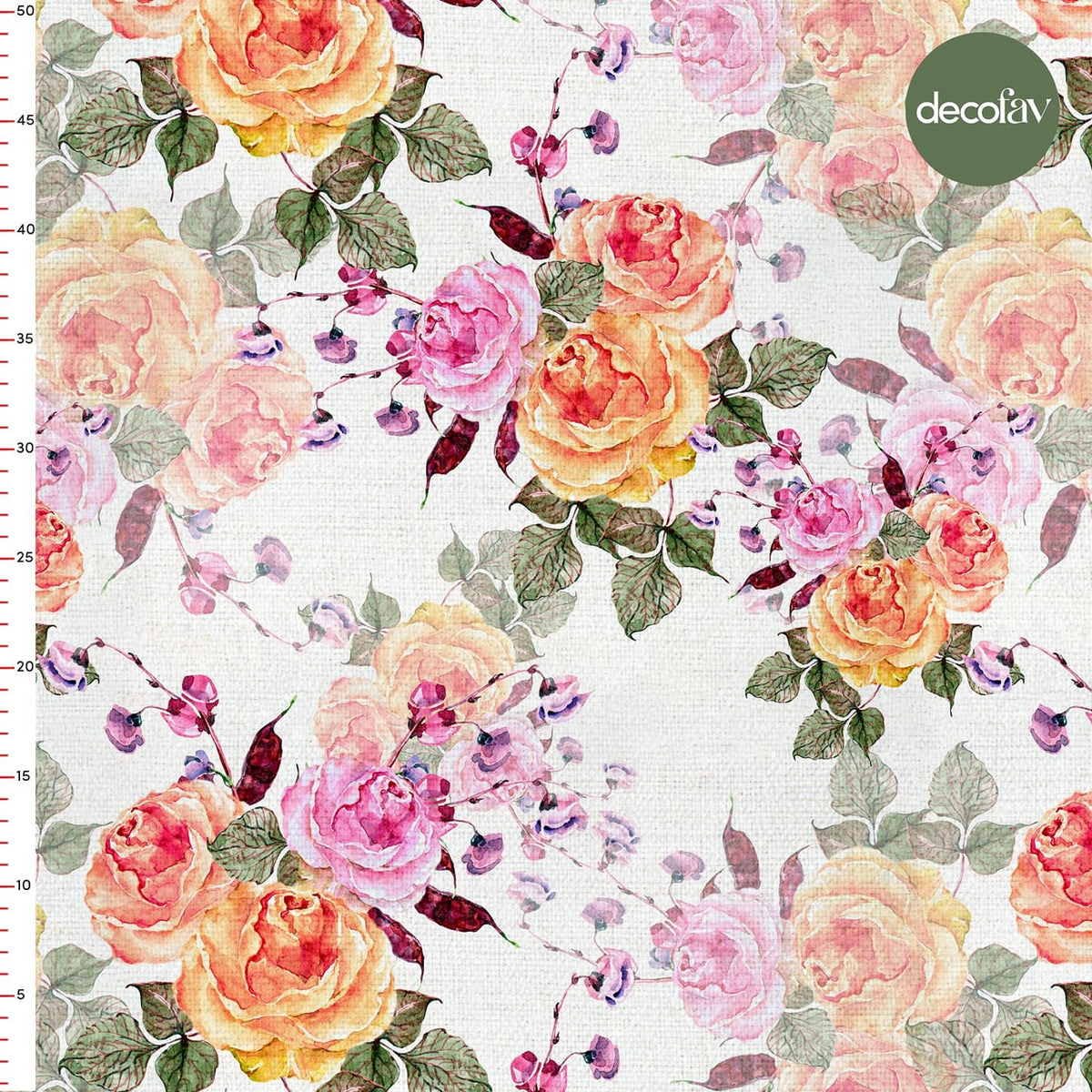 Sulu Boya Turuncu Gül Desenli Dijital Baskılı Kumaş