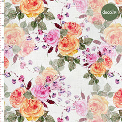 Sulu Boya Turuncu Gül Desenli Dijital Baskılı Kumaş