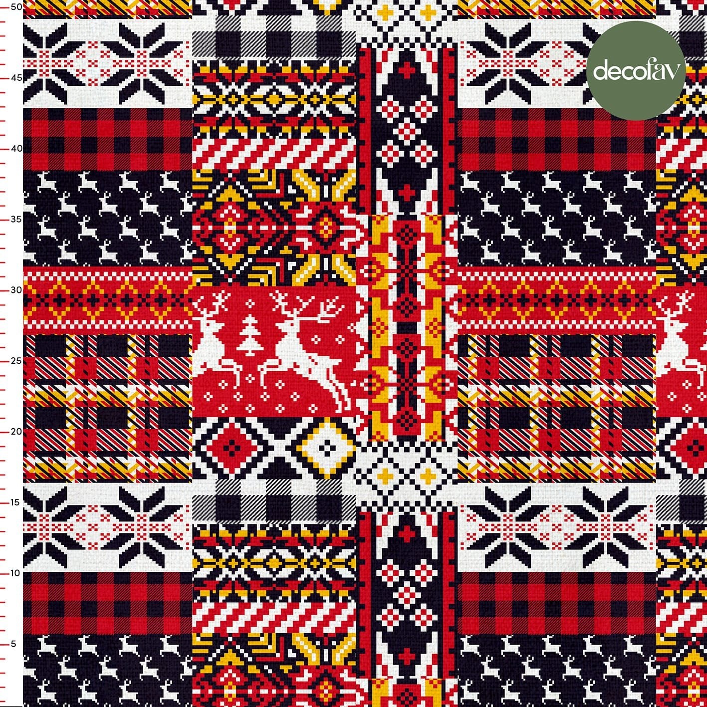 Yılbaşı Temalı Patchwork Etnik  Desenli Dijital Baskılı Kumaş