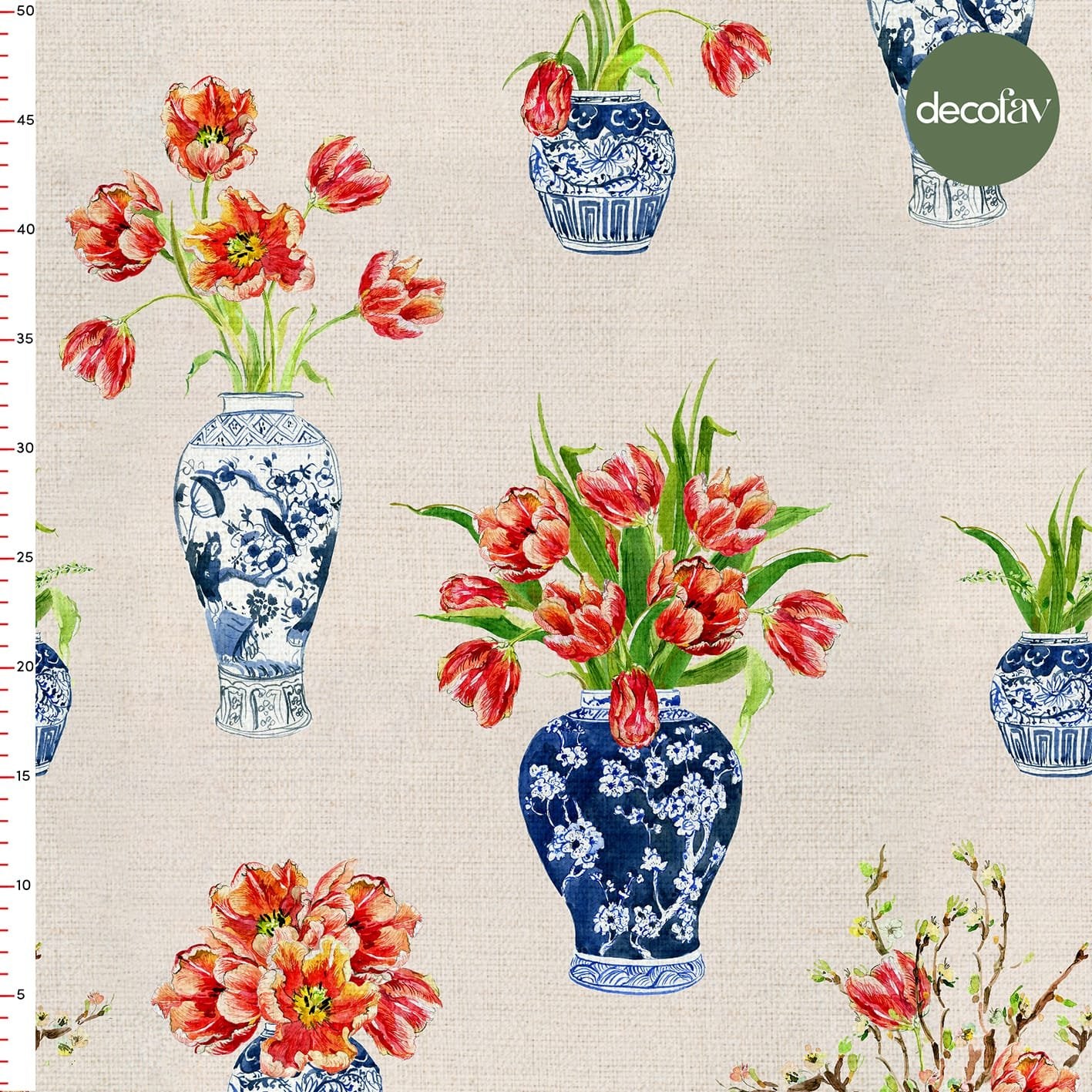 Vazo Çiçek Desenli Dijital Baskılı Kumaş