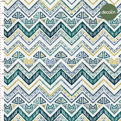 Etnik El Çizimi Zigzag Geometrik  Desenli Dijital Baskılı Kumaş