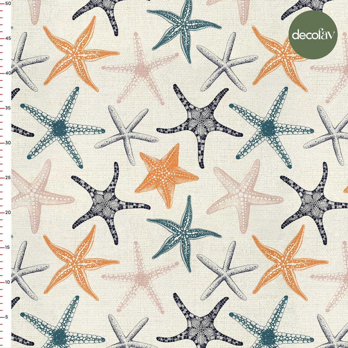 Hand Drawn Patterned Starfish Marine Patterned Digital Printed Fabric