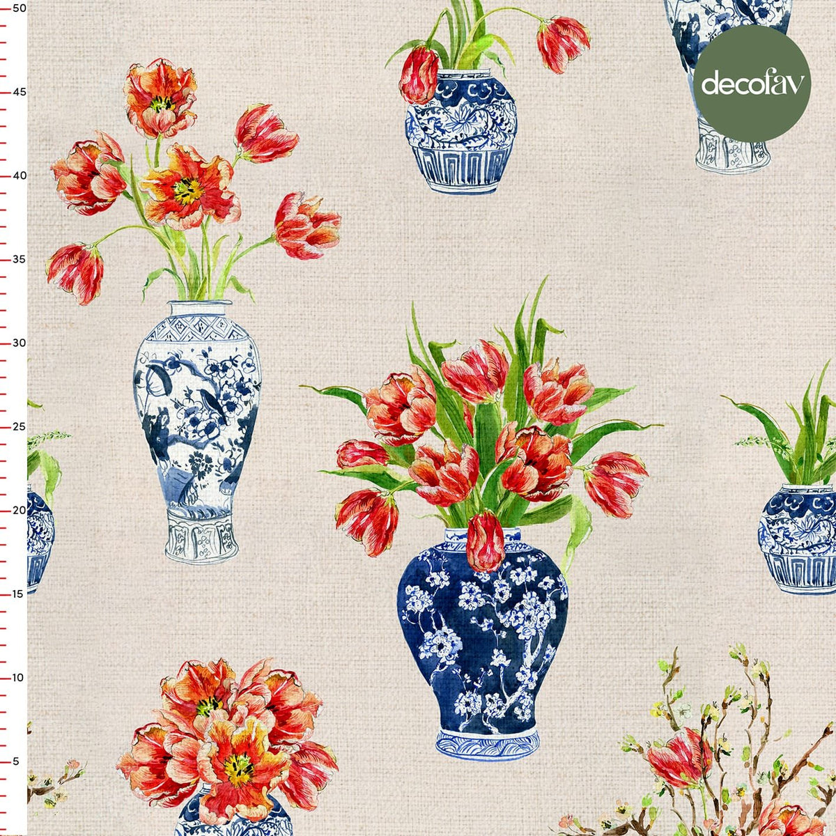 Vazo Çiçek Desenli Dijital Baskılı Kumaş