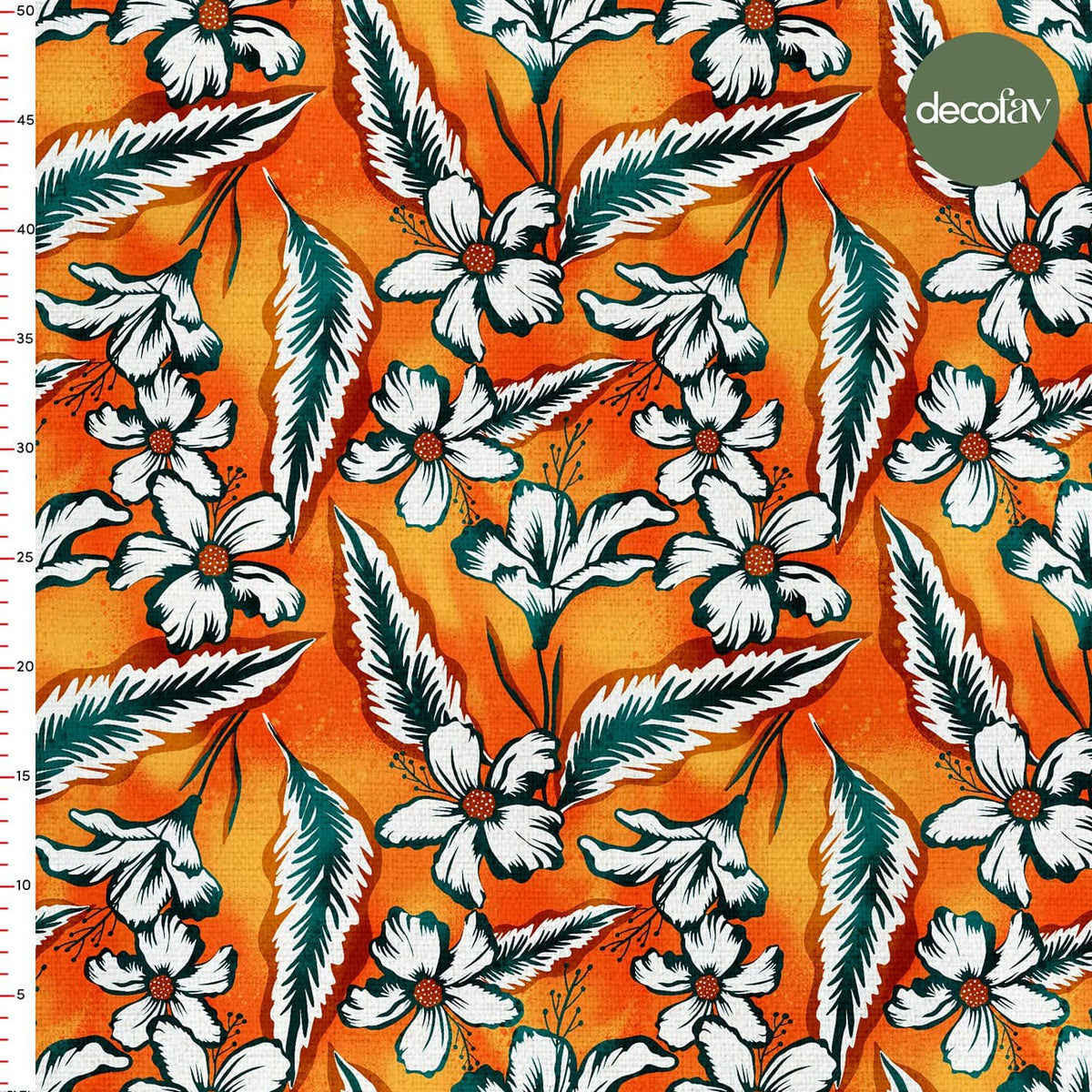 Ombreli Zemin Çiçek Yaprak Desenli Dijital Baskılı Kumaş