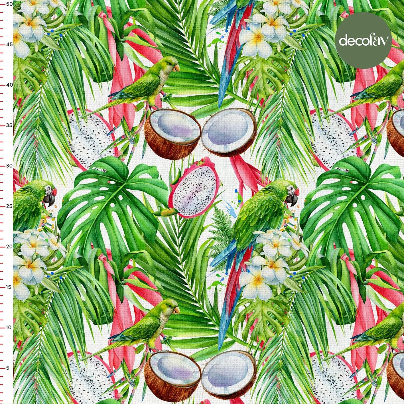 Exotic Fruity Parrot Flower Leaf Pattern Digital Printed Fabric