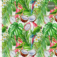 Exotic Fruity Parrot Flower Leaf Pattern Digital Printed Fabric