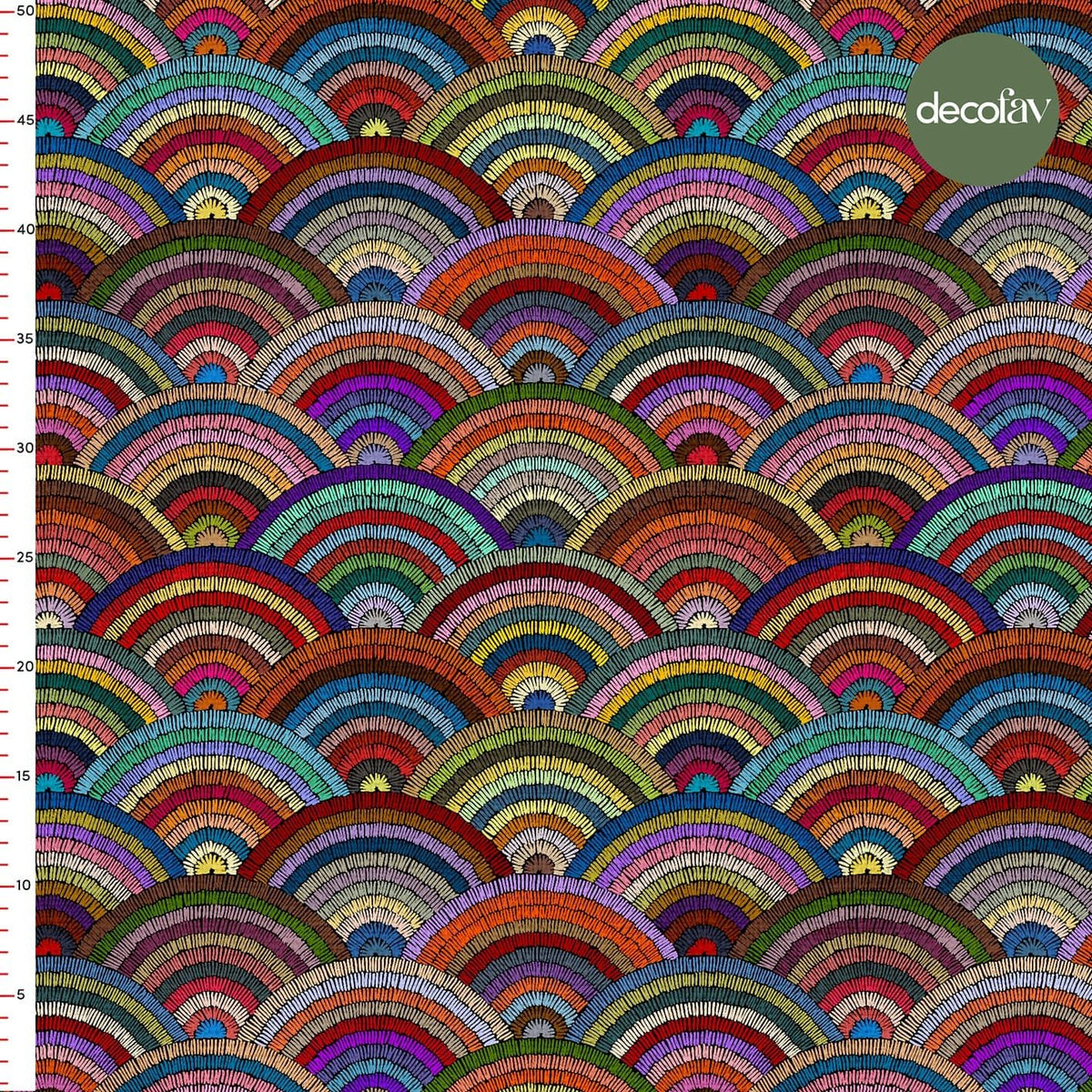 Digitally Printed Fabric with Embroidery Effect Circles Pattern