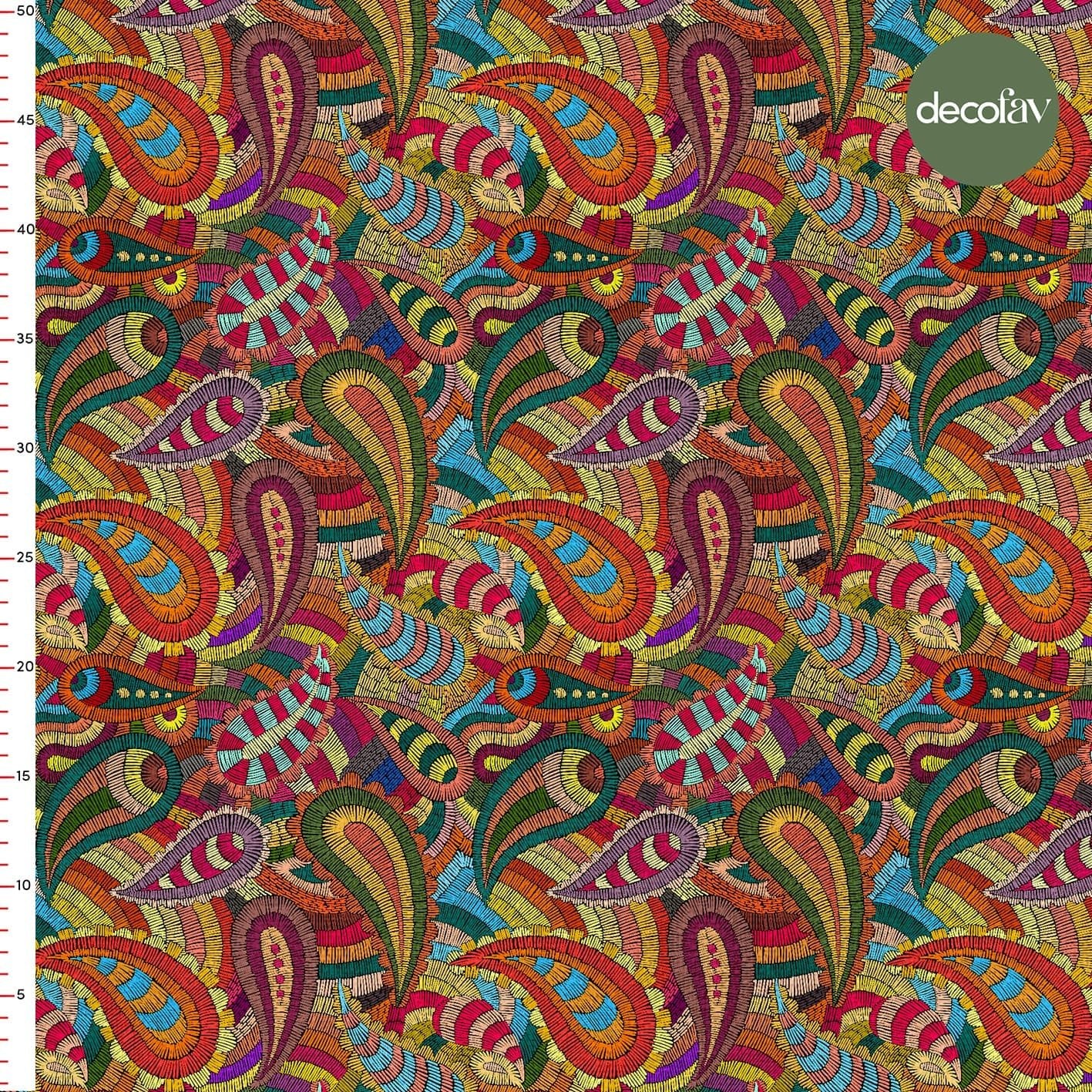 Colorful Embroidery Effect Paisley Patterned Digital Printed Fabric