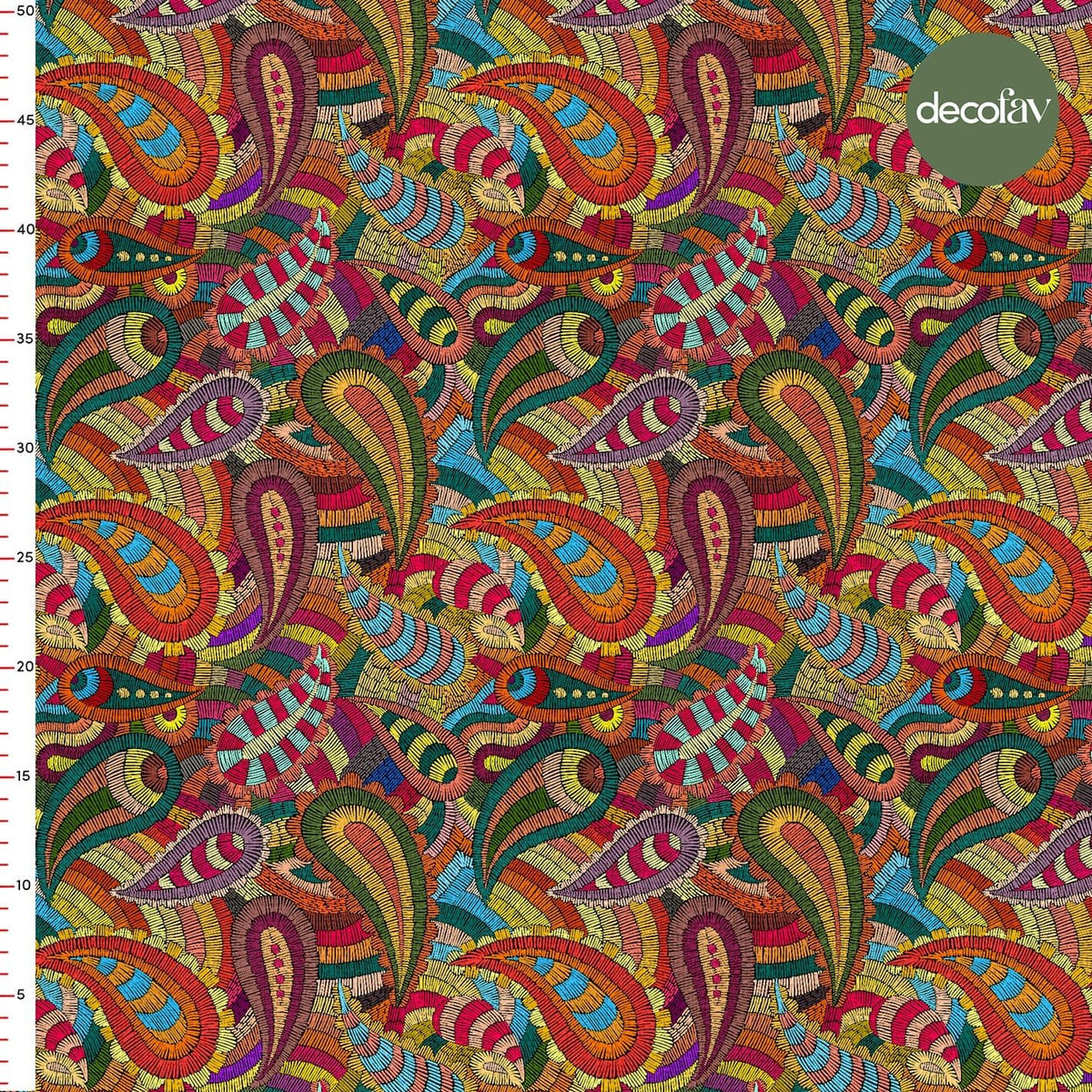 Colorful Embroidery Effect Paisley Patterned Digital Printed Fabric