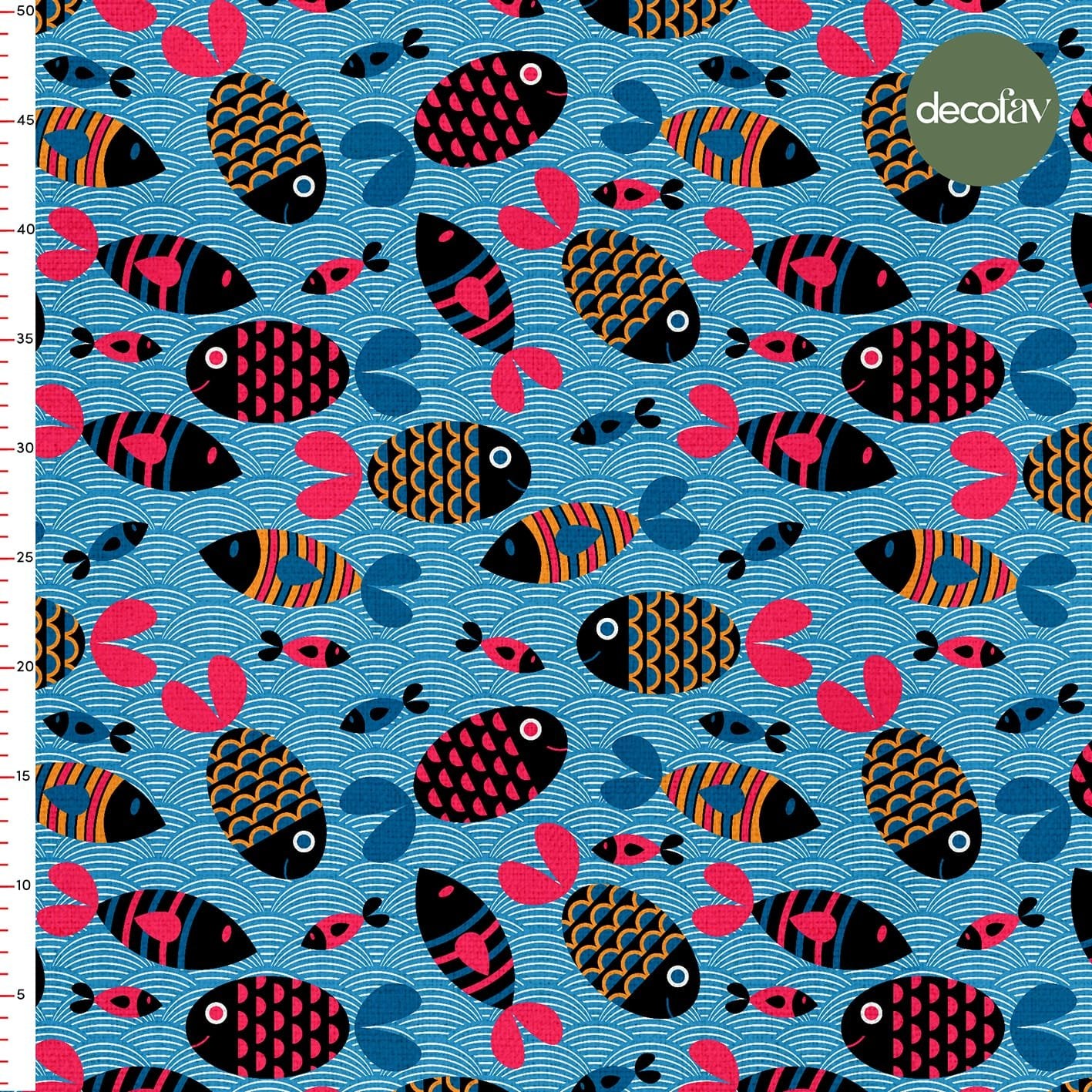 Hand-Drawn Fish Patterned Digital Printed Fabric