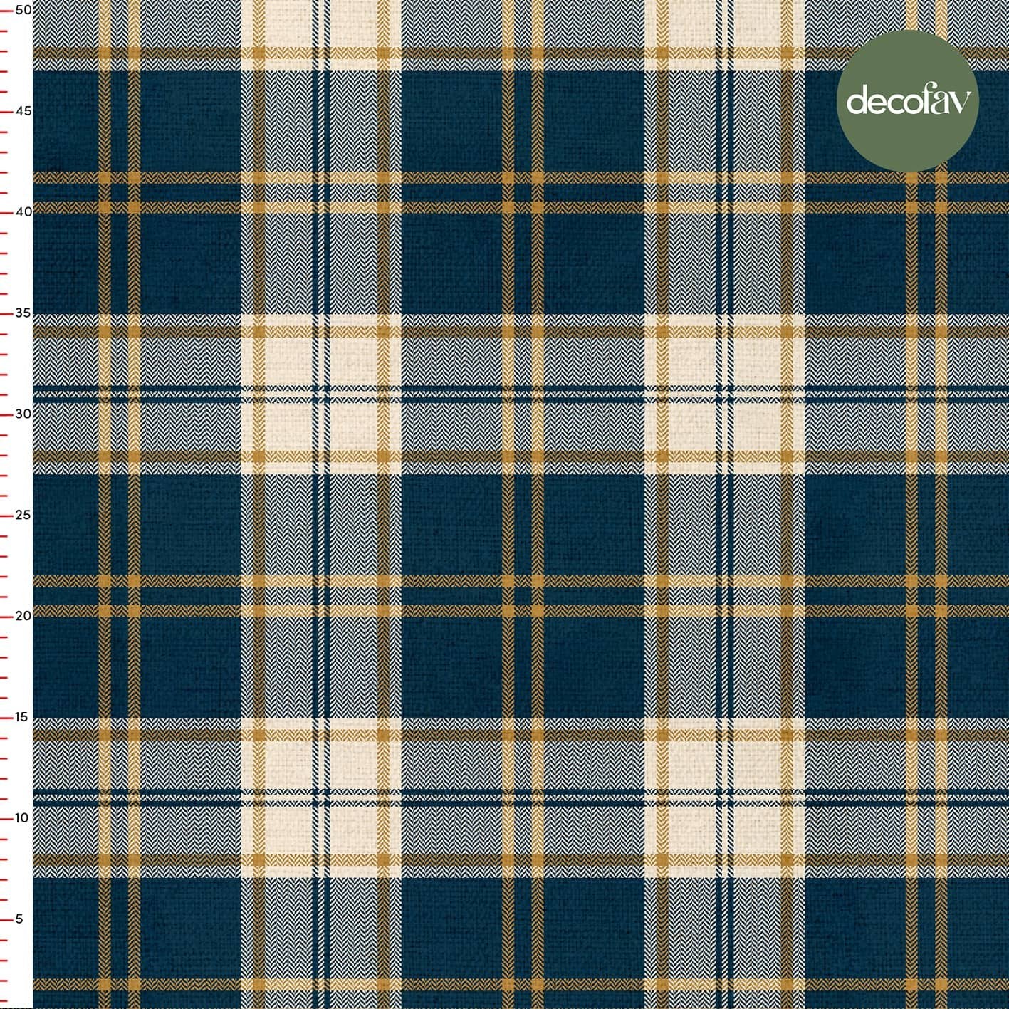 Petrol Blue Mustard Ecru Plaid Patterned Digital Printed Fabric