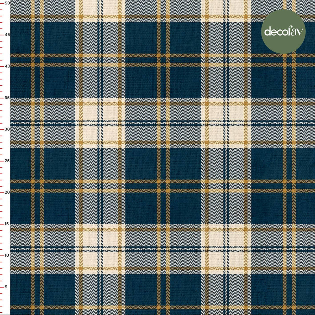 Petrol Blue Mustard Ecru Plaid Patterned Digital Printed Fabric
