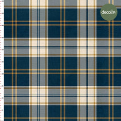 Petrol Blue Mustard Ecru Plaid Patterned Digital Printed Fabric