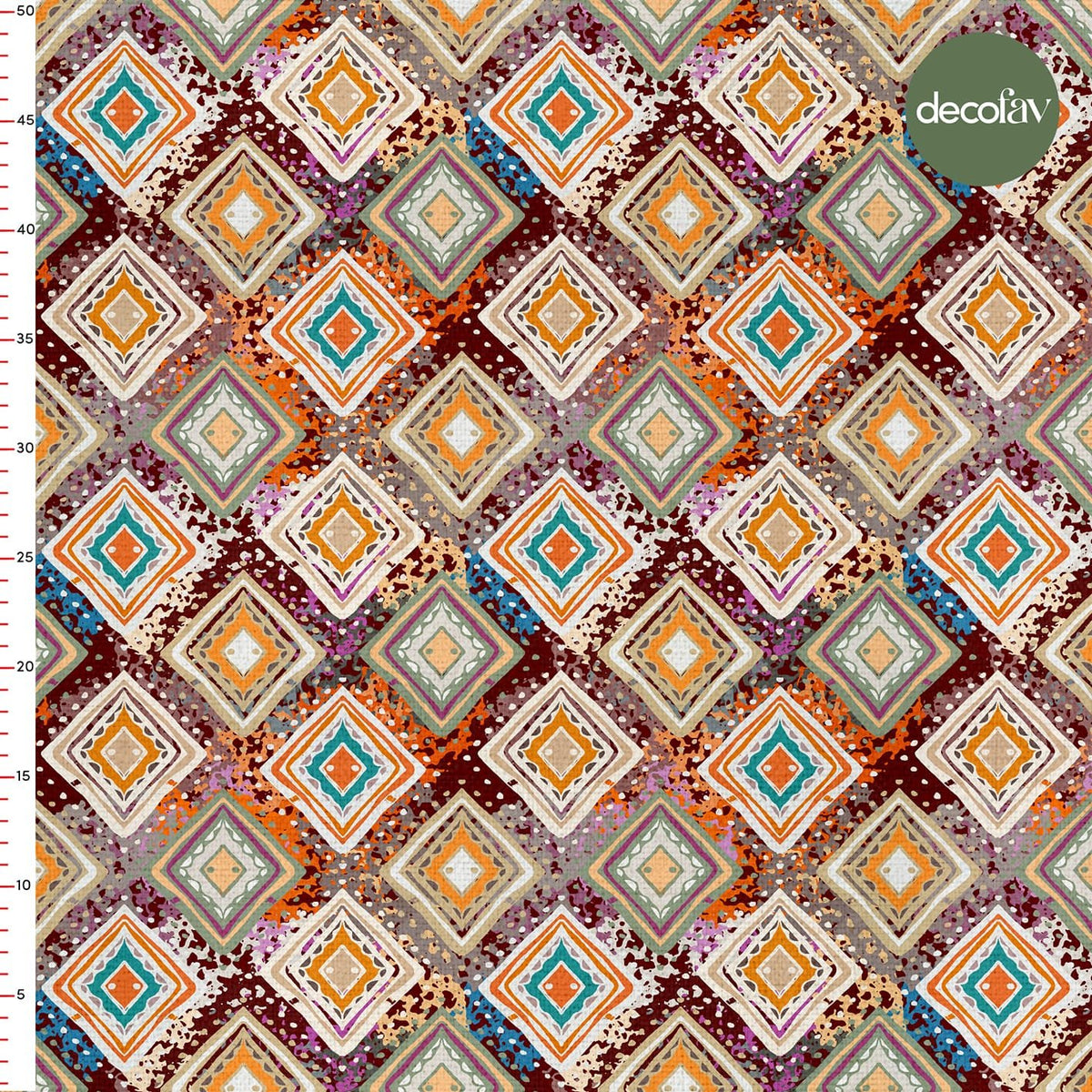 Etnik Sulu Boya Geometrik Kilim Desenli Dijital Baskılı Kumaş