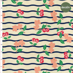 Cherry Sweet Colors Cherry Blossom Wavy Line Pattern Digital Printed Fabric